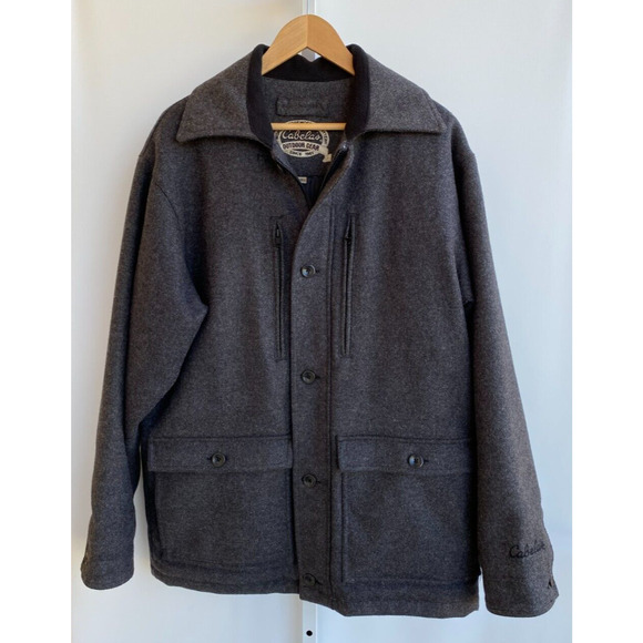 Cabelas Mackinaw Jacket Wool Gray Mens M Thinsulate Ultra Lined Hunting Cruiser - Picture 1 of 13